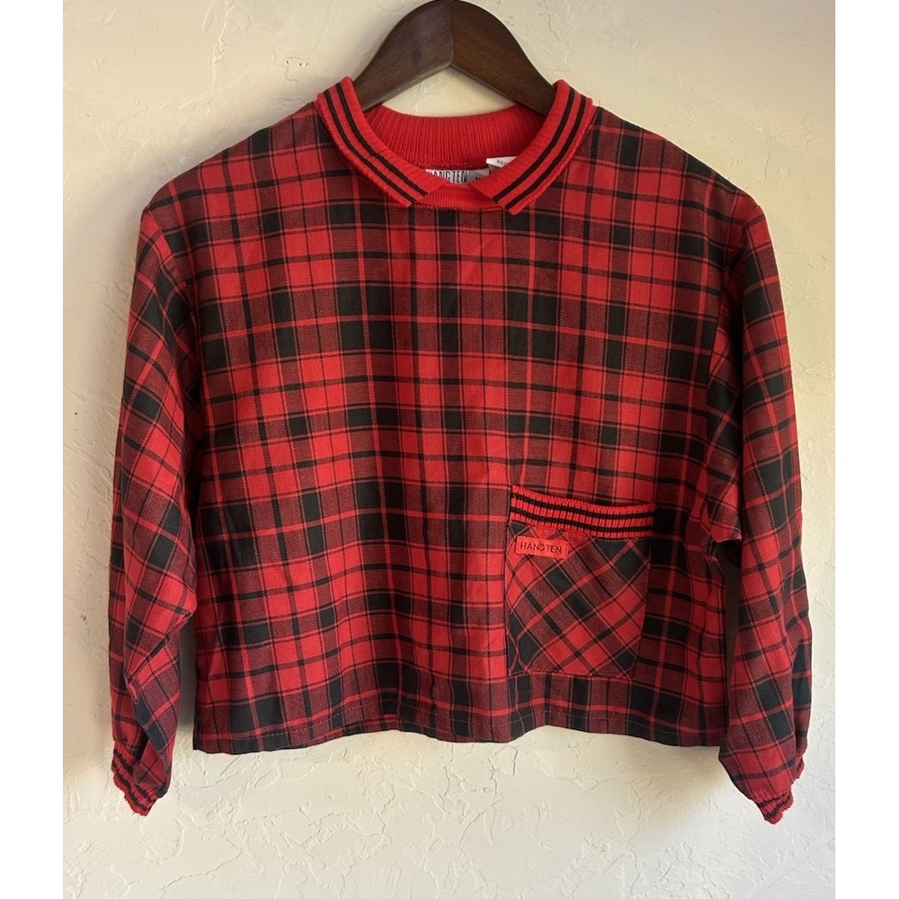 Vintage 90s Y2K Hang Ten Cropped Boxy Plaid Top S Punk Academia Edgy Grunge